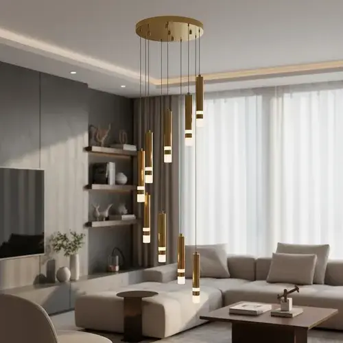 Lámpara Colgante Moderna De 9 Luces Regulable Led 54 W 110 V Dorado 4