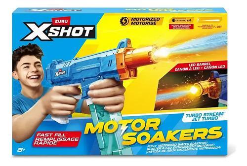 Pistola Agua Motorizada Cañon Con Luz Led X-shot Turbo Refil Azul