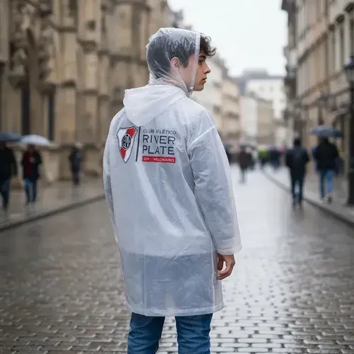 Piloto De Lluvia Con Capucha River Plate Oficial Impermeable Blanco 4