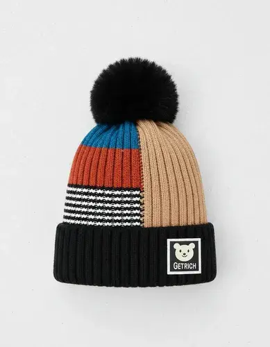 Gorro Infantil De Invierno Abrigado Con Pompon Getrich Negro Un Rayas 3