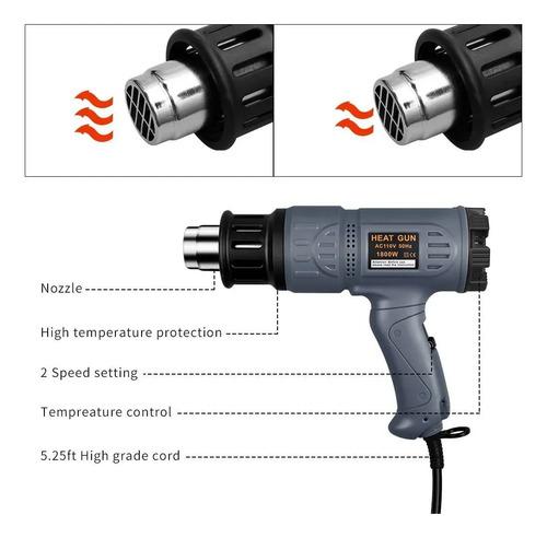 Pistola Calor Industrial 1800w Regulable Con 4 Boquillas Gris Oscuro 4