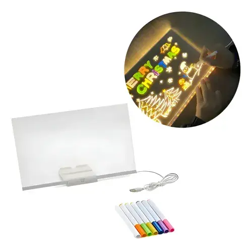 Pizarra Magica Acrilico Luminosa Tablet Luz Led + 7 Marcador Transparente