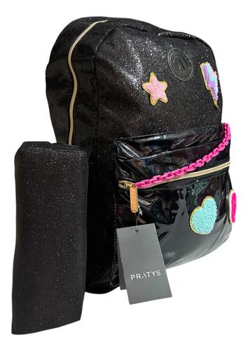 Super Combo Mochila + Cartuchera Glitter Brilla Nena Escolar 12