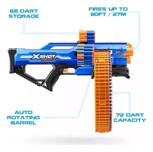 Ametralladora Arma Lanza Dardos Gigante 72 Dardos X-shot Mad Azul 4