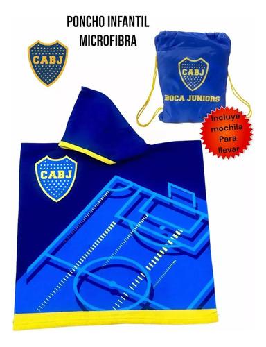 Poncho Toallon Infantil Futbol + Mochila Verano Playa Color Azul Boca 1 5