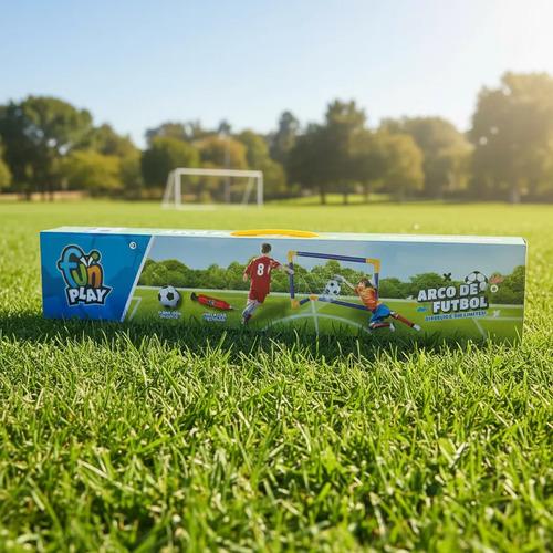 Arco De Futbol Infantil Desarmable + Inflador + Pelota + Red Azul