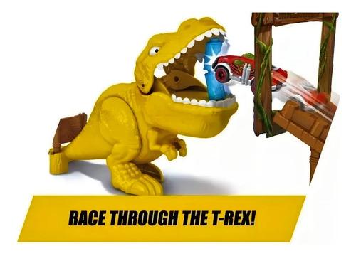 Pista De Autos Dinosaurio Doble Metal Machines T-rex Atack Color Amarillo Y Rojo Azul 10