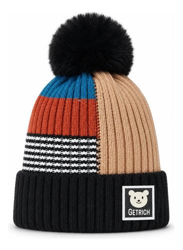 Gorro Infantil De Invierno Abrigado Con Pompon Getrich Negro Un Rayas