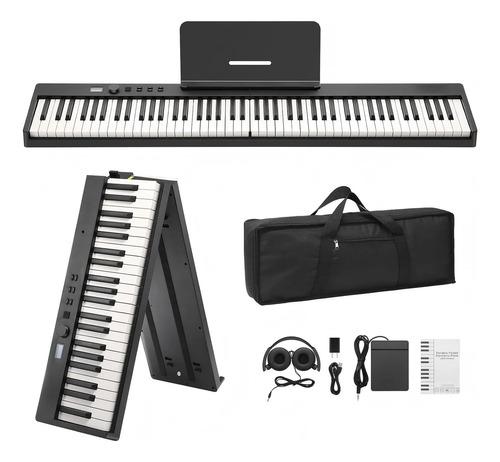 Piano Garvee 88 Teclas Semipesada Plegable + Pedal Y Estuche Negro