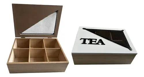 Caja De Te Madera Organizador Con 6 Divisiones Saquitos Té Blanco Y Madera