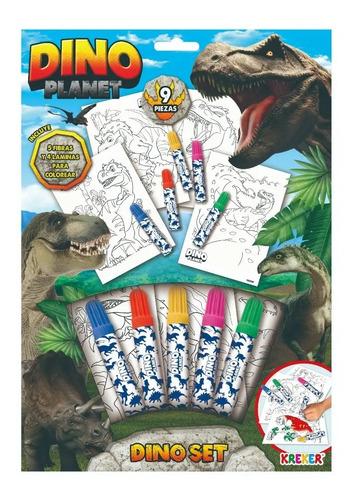 Set De Coloreo Infantil Con 5 Fibrones Dinosaurios