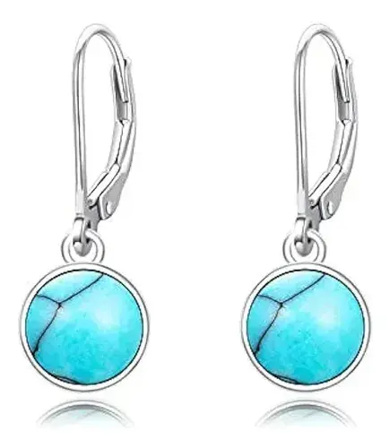 Aros De Plata 925 Con Turquesa Tipo Argolla Hipoalergénicos Turquesa