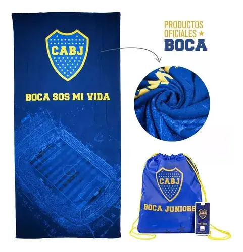 Toallon + Mochila Futbol Boca 70x150 Cm Playero Boca 4 3