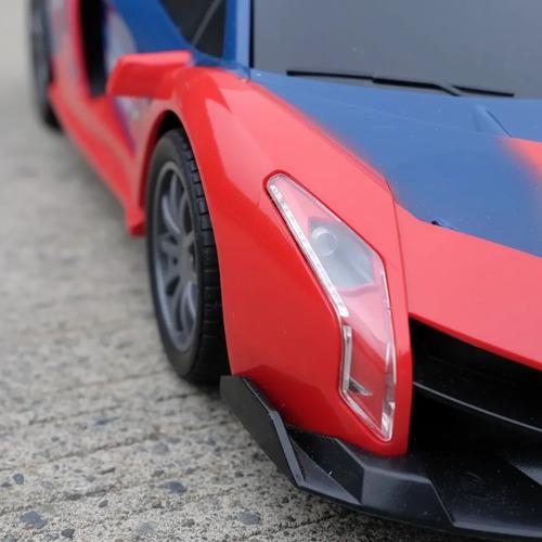 Auto Radio Control Spiderman Con Luces Y Volante Deportivo Rojo Y Azul Spiderman 5