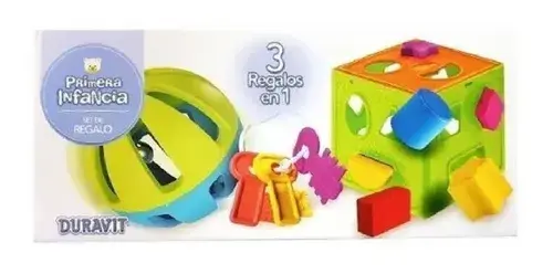 Set Didáctico 3 En 1 Sonajero + Cubo Encastres + Mordillo Multicolor 6