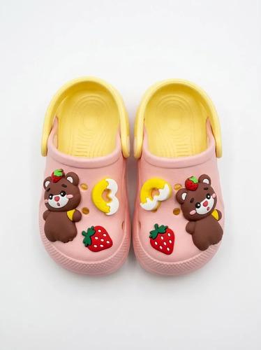 Sandalia De Goma De Verano Con Oso Y Pines Varios Modelos Rosa Con Amarillo Sandalia De Verano Oso Con Pines Rosa Y Amarillo 22-23