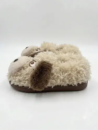 Pantuflas Infantiles Peluche Abrigadas Varios Modelos Unisex Perrito Anteojos Beige Con Corderito 32-33 3