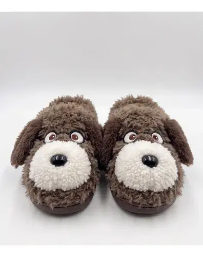 Pantuflas Infantiles Peluche Abrigadas Varios Modelos Unisex Perrito Con Anteojos Marron Con Corderito 32-33