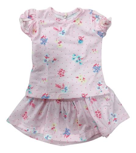 Conjunto Bebe Beba Remera Pollera Con Flores Algodón Premium 12