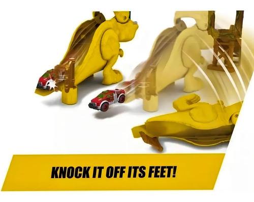 Pista De Autos Dinosaurio Doble Metal Machines T-rex Atack Color Amarillo Y Rojo Azul 12