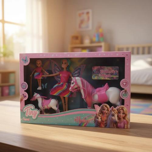 Muñeca Tiny + Hija Hada Y Sus Unicornios Brillos Y Magia