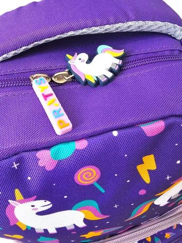 Mochila Escolar Pratys Unicornio Violeta Con Cartuchera Impermeable Estampado Unicornio 4