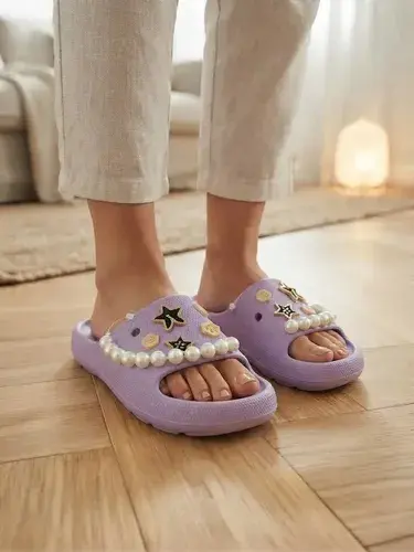 Sandalias Verano De Goma Con Perlas Para Dama Violeta Sandalia Verano De Goma Para Dama Violeta 36