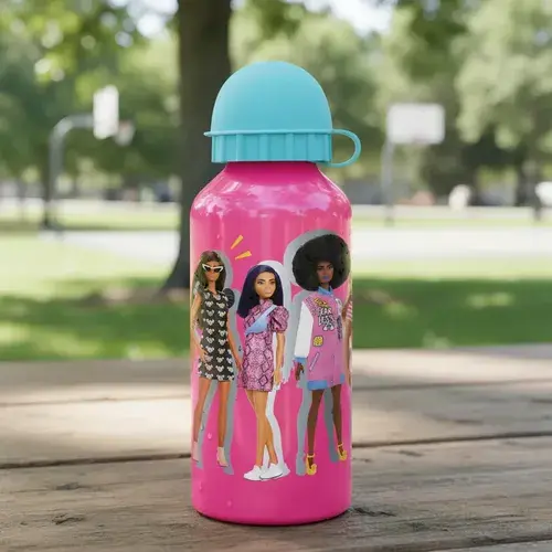 Botella De Aluminio Barbie 400 Ml Agua Bebidas Verano Rosa Rosa Chicle 2