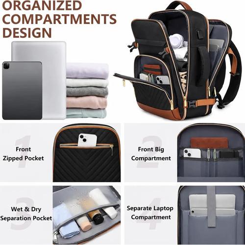 Mochila De Viaje Impermeable Grande Color Negro Y Marron Negro Y Marrón Liso 3