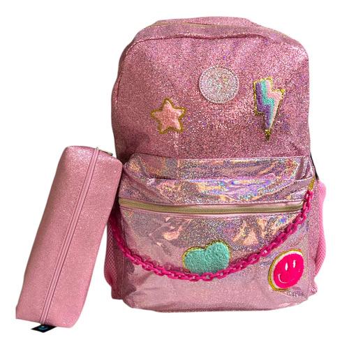 Super Combo Mochila + Cartuchera Glitter Brilla Nena Escolar 10