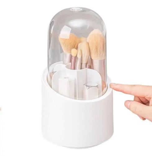 Organizador Giratorio Brochas Maquillaje Pinceles Capsula Color Blanco