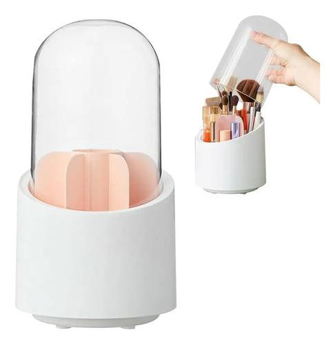 Organizador De Brochas Giratorio Maquillaje Pinceles Capsula Blanco 3