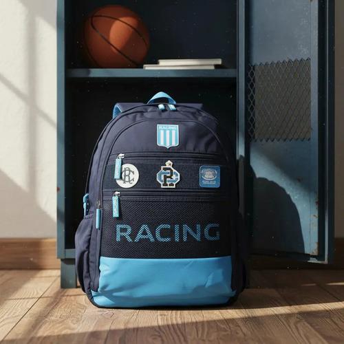 Mochila Racing Club Velcro Con Parches Escolar Reforzada 2