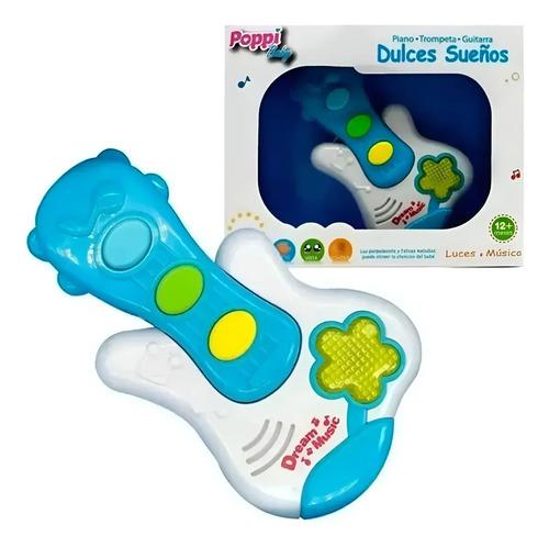 Guitarra Musical Infantil Dulces Sueños Poppi Bebes Con Luz Celeste Y Blanco