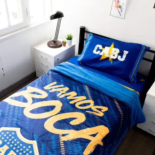 Frazada Con Corderito Boca Juniors Flannel Doble Faz 1,5 P Boca 0 G Azul 3
