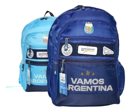 Mochila Afa Argentina Escolar Reforzada Velcro Con Parches 12