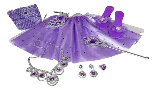 Set Princesa Completo Tutu Zapatos Corona Varita Cartera Violeta 3