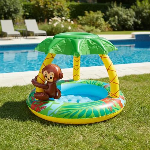 Pileta Pelotero Inflable Para Bebe Mono Selva Con Techo 2