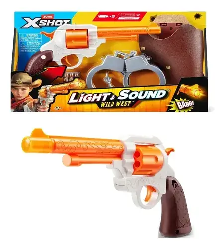 Set Vaquero, Pistola, Esposas Y Balas Con Luz Y Sonido Xshot Naranja Claro 4
