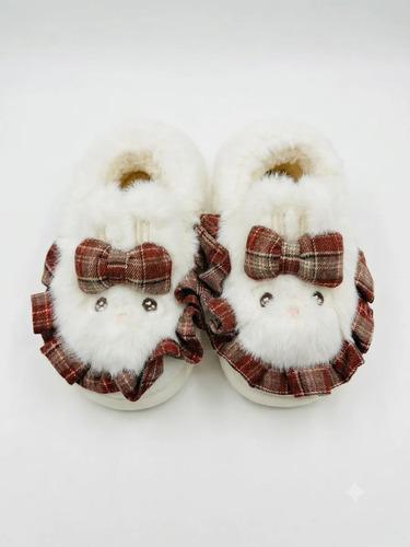 Pantuflas Infantiles Peluche Abrigadas Varios Modelos Unisex Moño Blanco Con Corderito 28-29