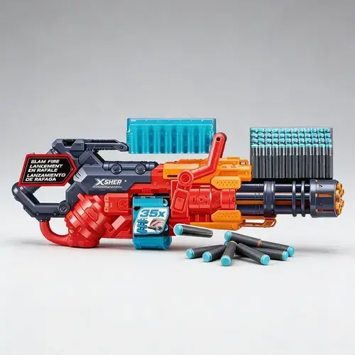 Pistola Ametralladora Lanza Dardos En Rafaga Crusher X Shot Naranja 10