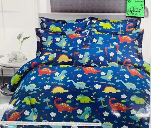 Juego De Sabanas Infantil Niños Dinos Unicornios 1 1/2 Plaza 4