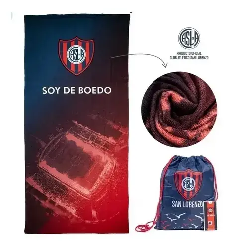 Toallon Playero Microfibra Seca Rapido San Lorenzo + Mochila San Lorenzo 2