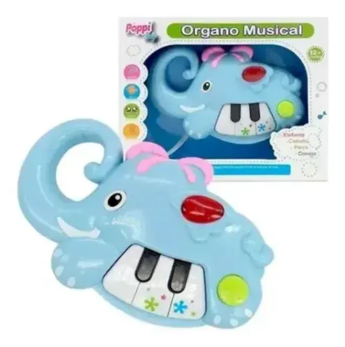 Mini Organo Musica Didactico Animales Sonido Luz Bebe Cadia Color Elefante Celeste
