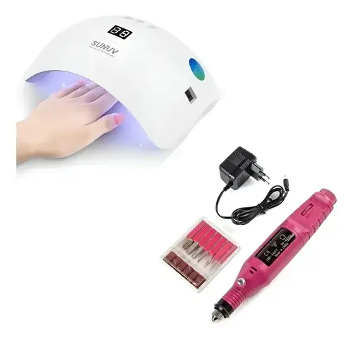 Kit Mano Cabina Uñas 48w Uv Led + Torno Profesional + Fresas Na