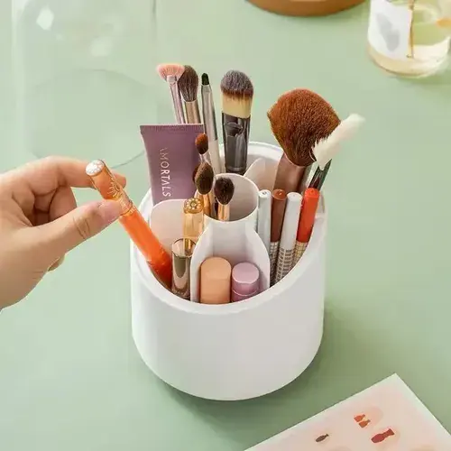 Organizador De Brochas Giratorio Maquillaje Pinceles Capsula Blanco 2