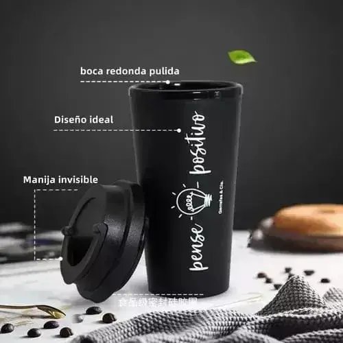 Vaso De Cafe Negro Con Frases Estilo Oficina Desayuno 450ml Negro Frases 3