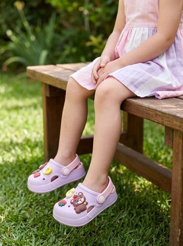 Sandalia De Goma De Verano Con Oso Y Pines Varios Modelos Lila Y Rosa Sandalia De Verano Oso Con Pines Lila Y Rosa 18-19