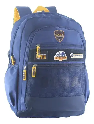 Mochila Boca Juniors Velcro Con Parches Reforzada Escolar 15