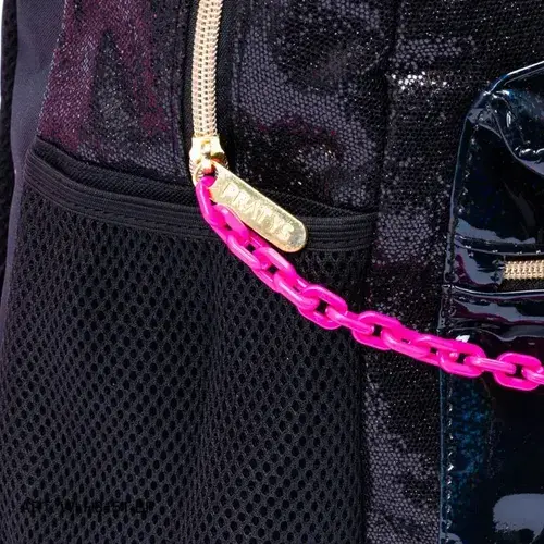 Mochila Escolar Nena Brillante Rosa Negra Reforzada Brillos  4